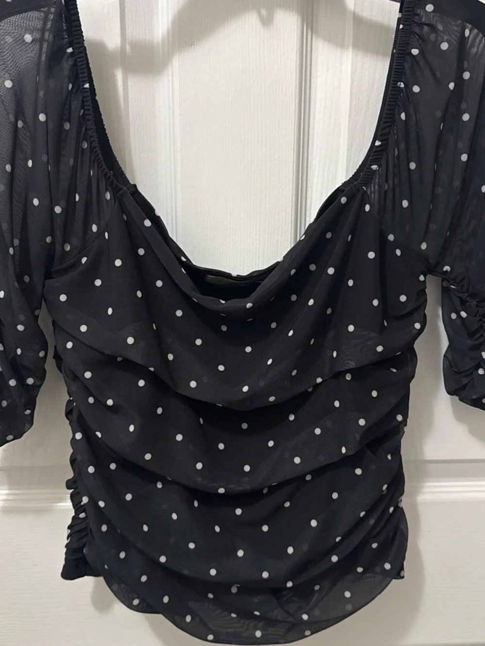 Anthropologie Black Sheer Polka Dot Scoop-Neck Blouse